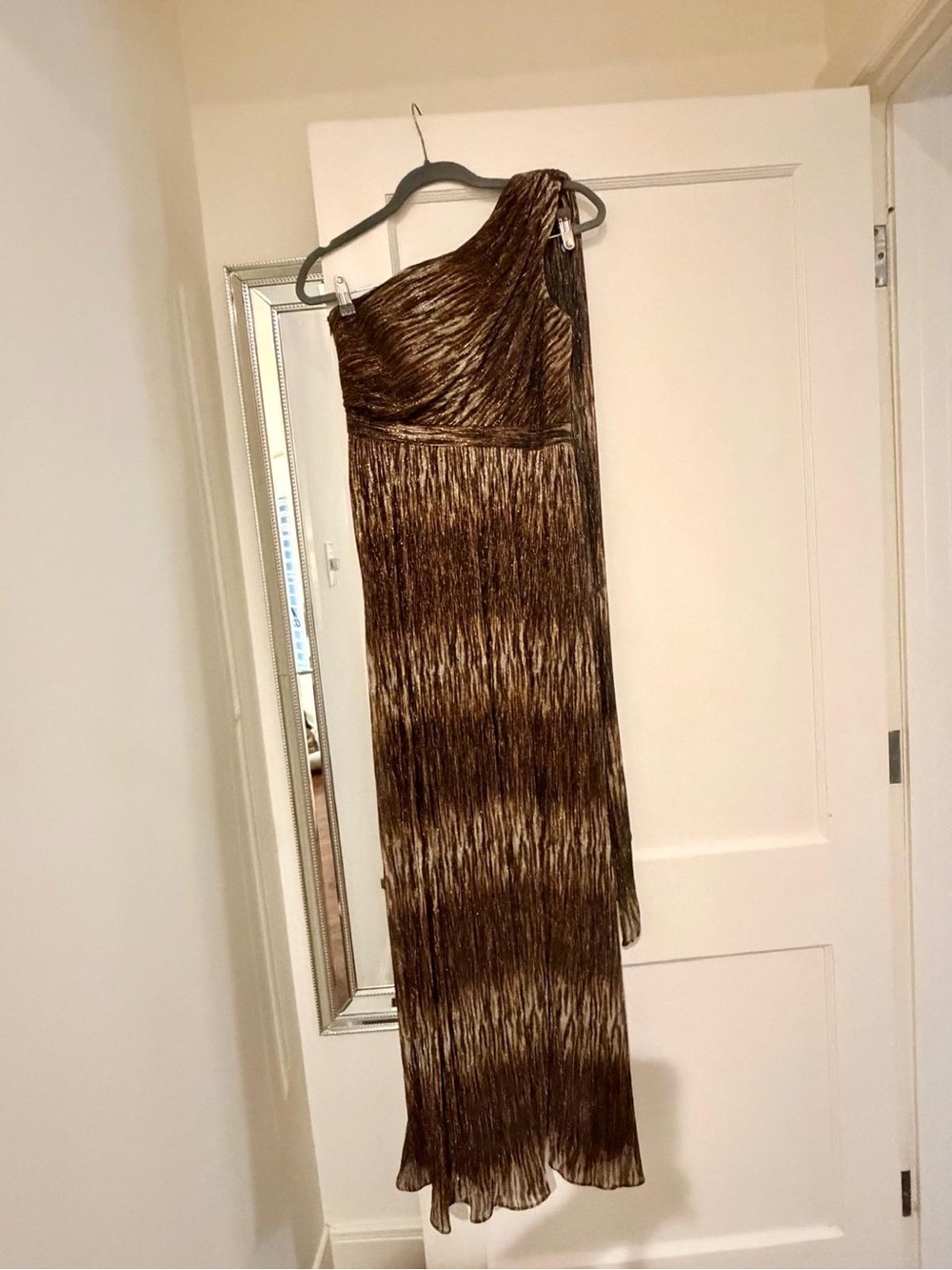 Vince Camuto Bronze and Black Metallic Pleated Dress
